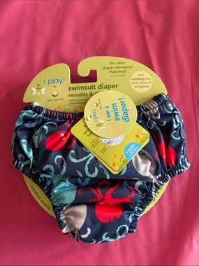 i play. Navy Swim Diaper with Red and Teal Octopus Print